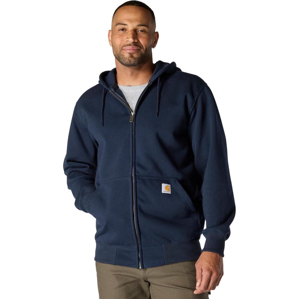 imageCarhartt Mens Tall Rain Defender Paxton Heavyweight Hooded Zip Front SweatshirtNew Navy