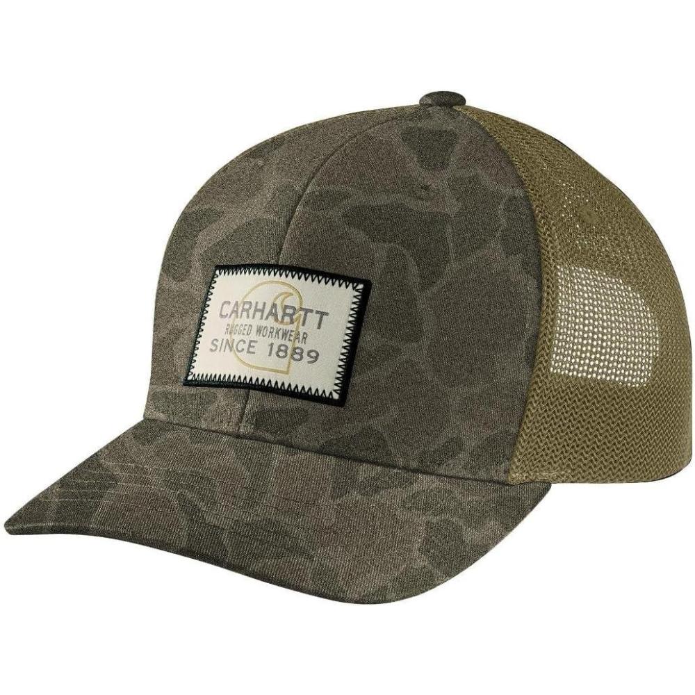 imageCarhartt Mens Wool MeshBack Camo Logo Patch CapBurnt Olive Vintage Camo