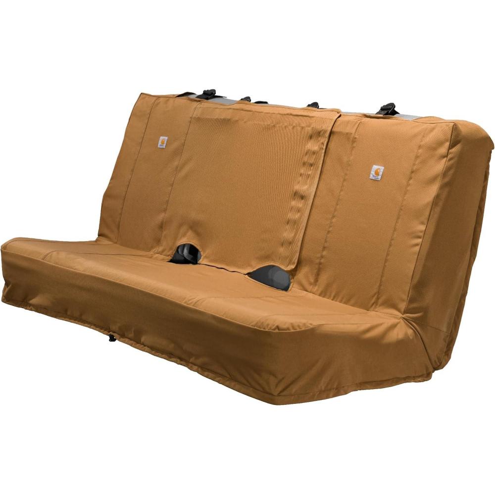 imageCarhartt Universal Nylon Duck Canvas Automotive Bench Seat Covers Durable Fitted FullSize Bench Seat Protection with Rain Defender Carhartt BrownCarhartt Brown