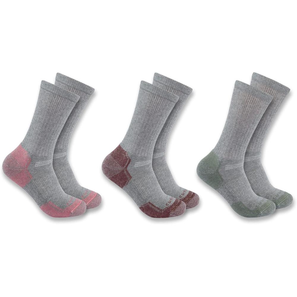 imageCarhartt Womens Midweight Cotton Blend Crew Sock 3 PackGrey Assorted