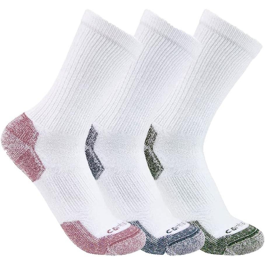 imageCarhartt Womens Midweight Cotton Blend Crew Sock 3 PackWhite Assorted