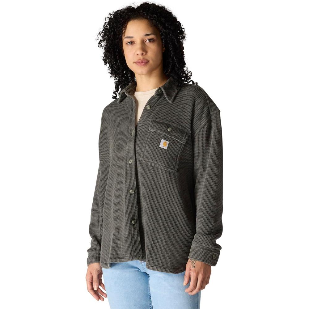 imageCarhartt Womens Oversizedfit Heavyweight Waffle Knit ShirtCarbon Heather