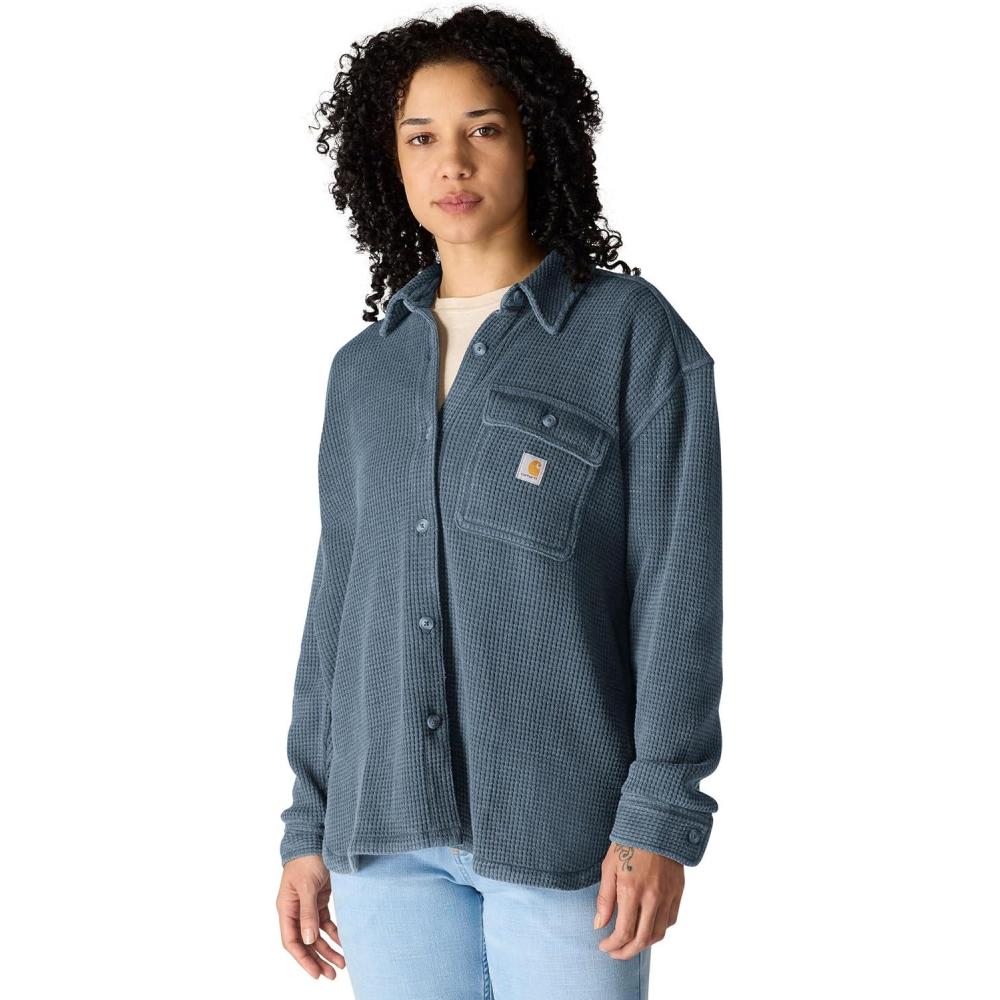 imageCarhartt Womens Oversizedfit Heavyweight Waffle Knit ShirtFaded Navy