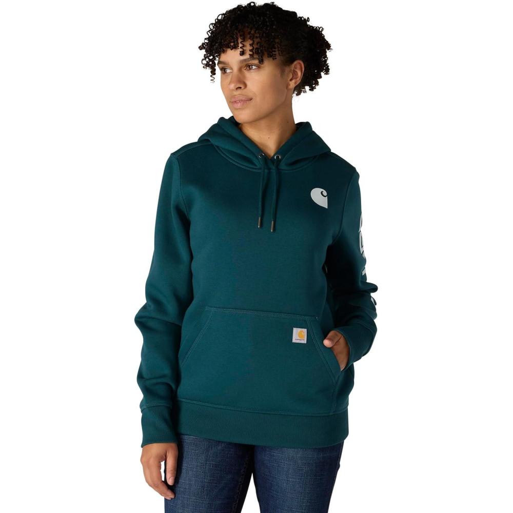 imageCarhartt Womens Relaxed Fit Midweight Logo Sleeve Graphic SweatshirtGreenstone