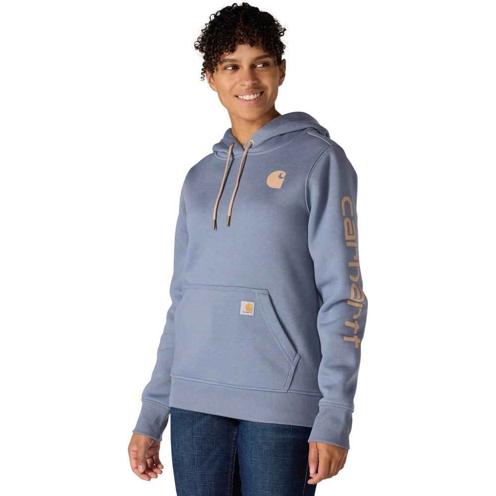imageCarhartt Womens Relaxed Fit Midweight Logo Sleeve Graphic SweatshirtLight Faded Navy HeatherLight Taupe Hea