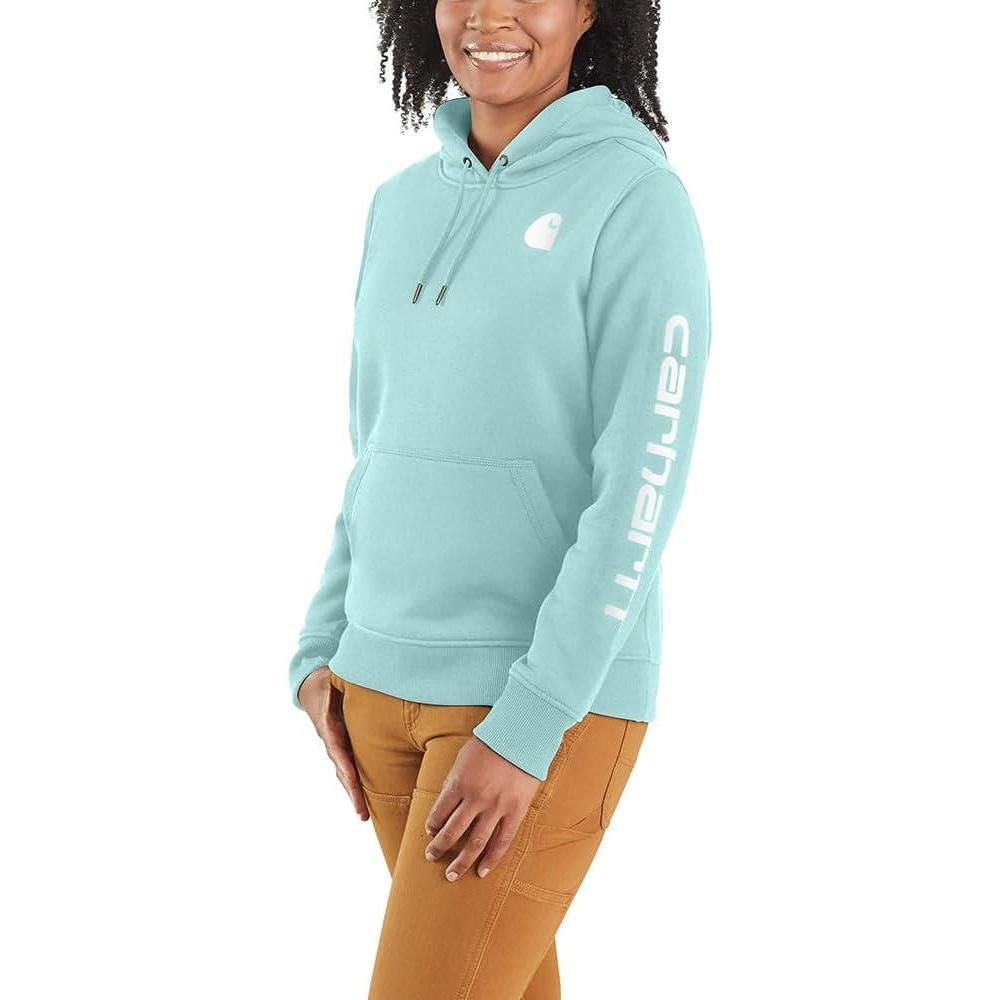 imageCarhartt Womens Relaxed Fit Midweight Logo Sleeve Graphic SweatshirtPastel Turquoise