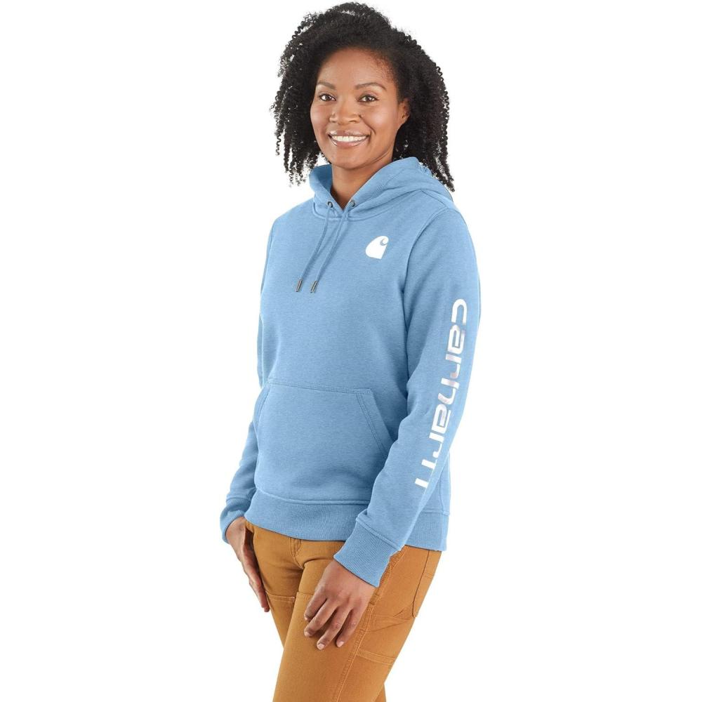 imageCarhartt Womens Relaxed Fit Midweight Logo Sleeve Graphic SweatshirtSummer Sky Blue Heather
