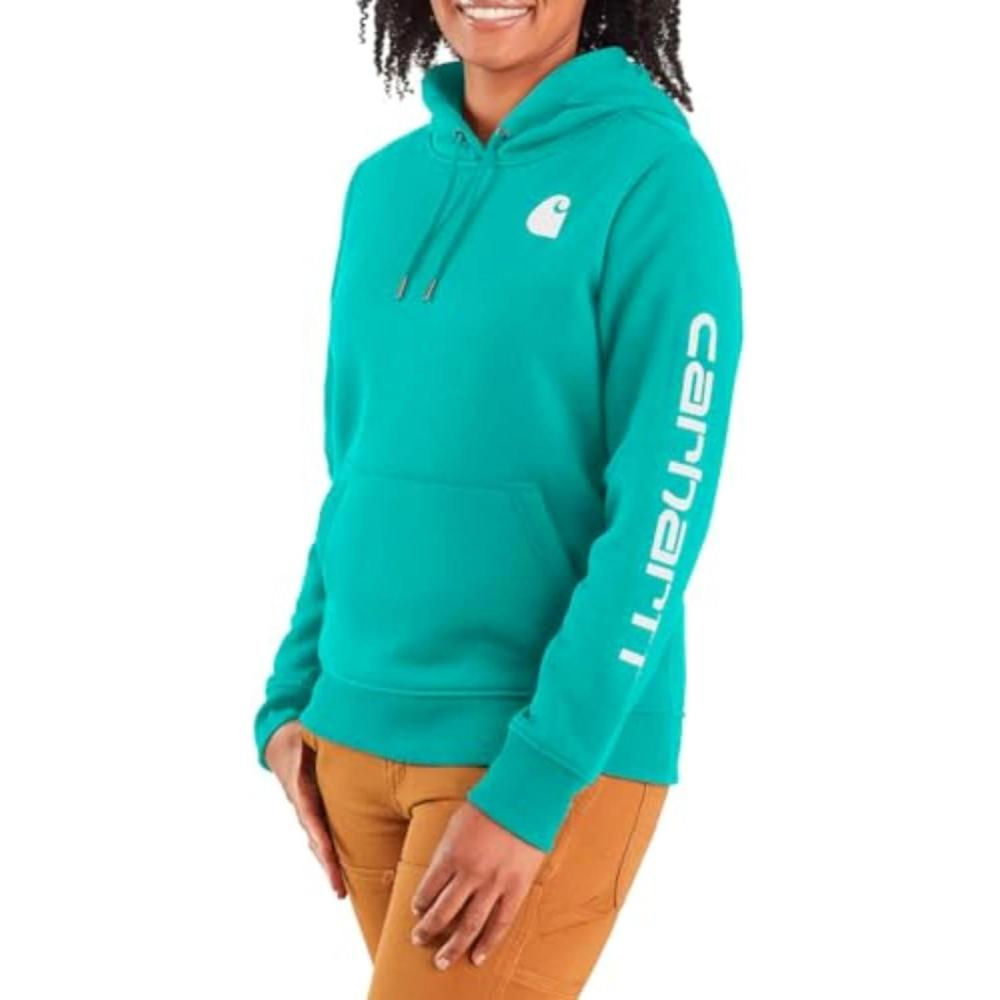 imageCarhartt Womens Relaxed Fit Midweight Logo Sleeve Graphic SweatshirtVintage Aqua