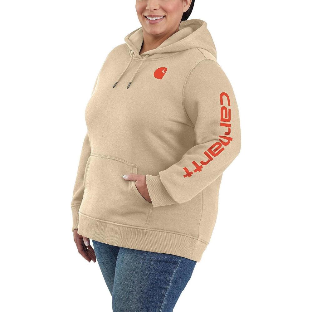 imageCarhartt Womens Relaxed Fit Midweight Logo Sleeve Graphic SweatshirtWhite Truffle