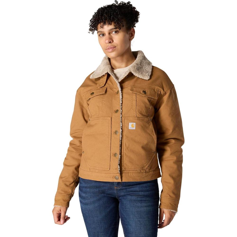 imageCarhartt Womens Rugged Flex Loose Fit Canvas SherpaLined JacketCarhartt Brown