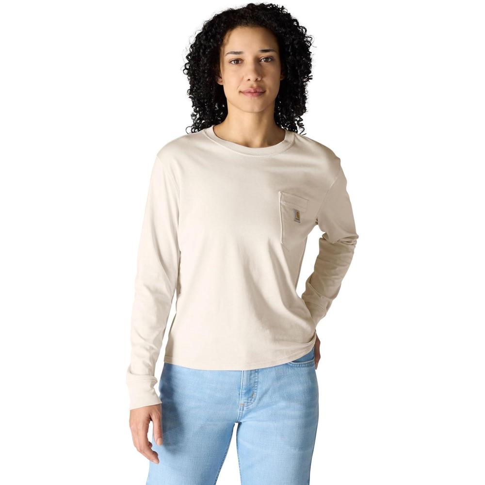 imageCarhartt Womens Tencel Fiber Series Loose Fit LongSleeve Pocket TShirtOat Milk Heather