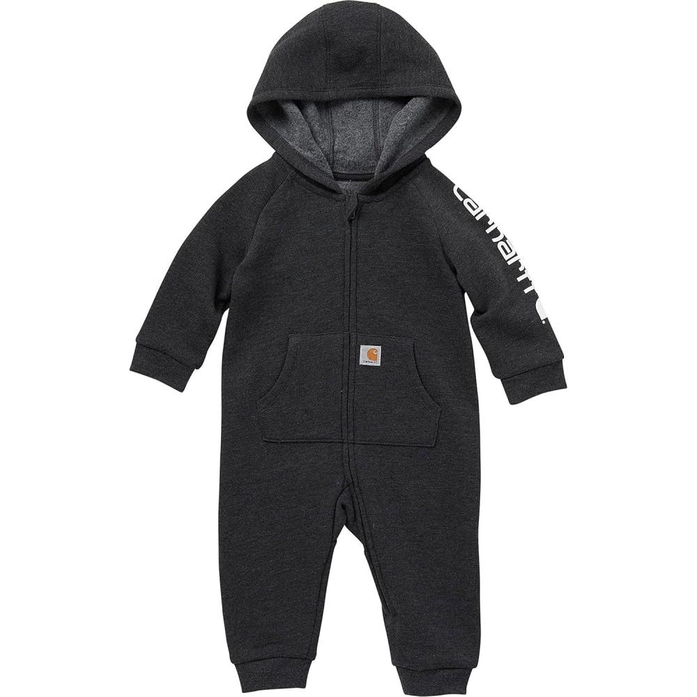 imageCarhartt babyboys Longsleeve Hooded Zipup Footless Jumpsuit Onepiece HoodieCaviar Black Grey Heather