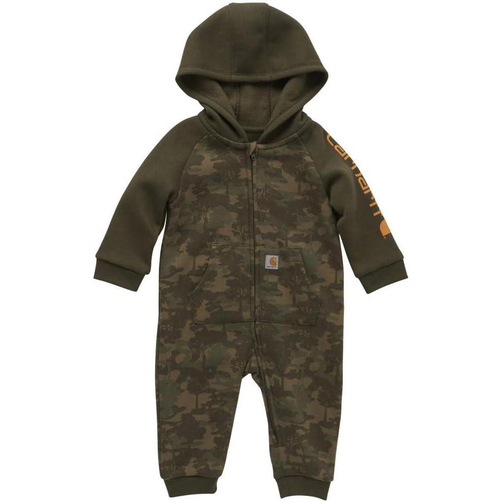 imageCarhartt babyboys Longsleeve Hooded Zipup Footless Jumpsuit Onepiece HoodieTree Camo Print Green