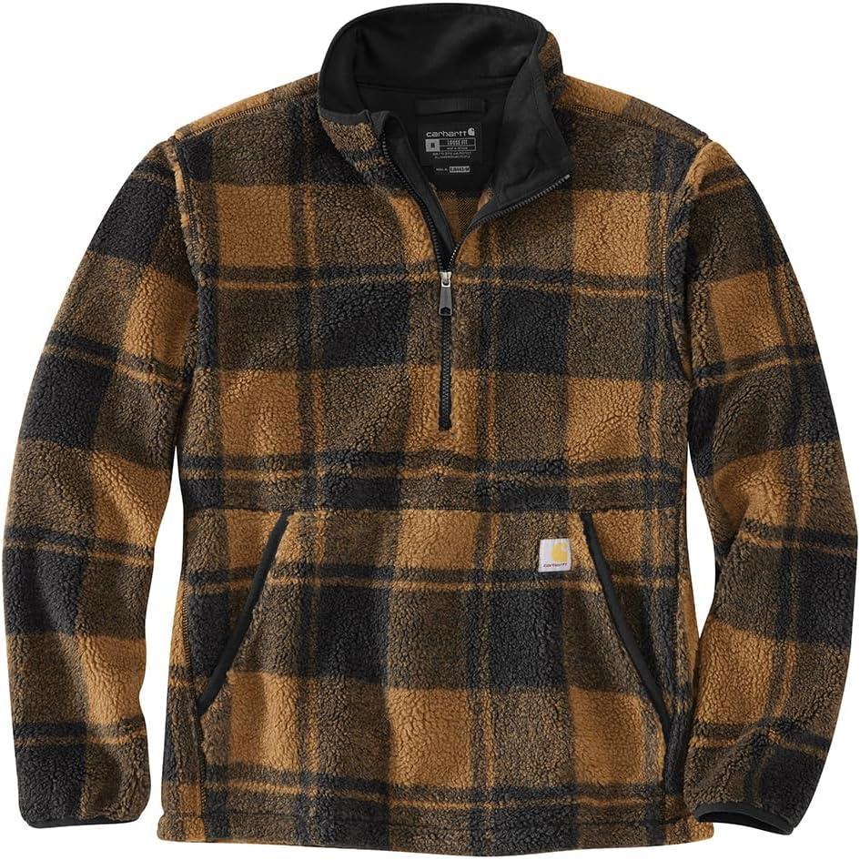 imageCarhartt mens Loose Fit Fleece PulloverCarhartt BrownBlack Plaid