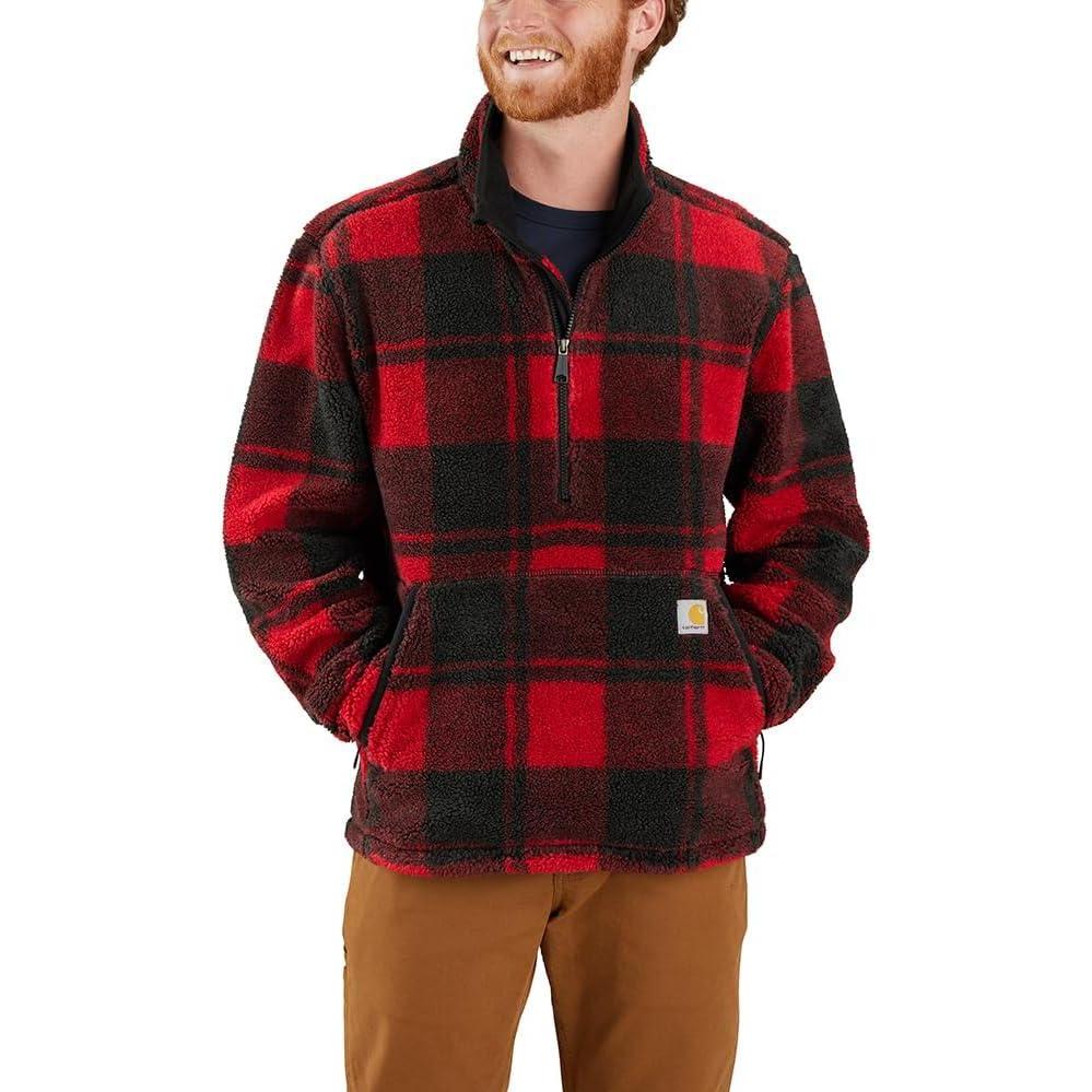 imageCarhartt mens Loose Fit Fleece PulloverCrabappleBlack Plaid