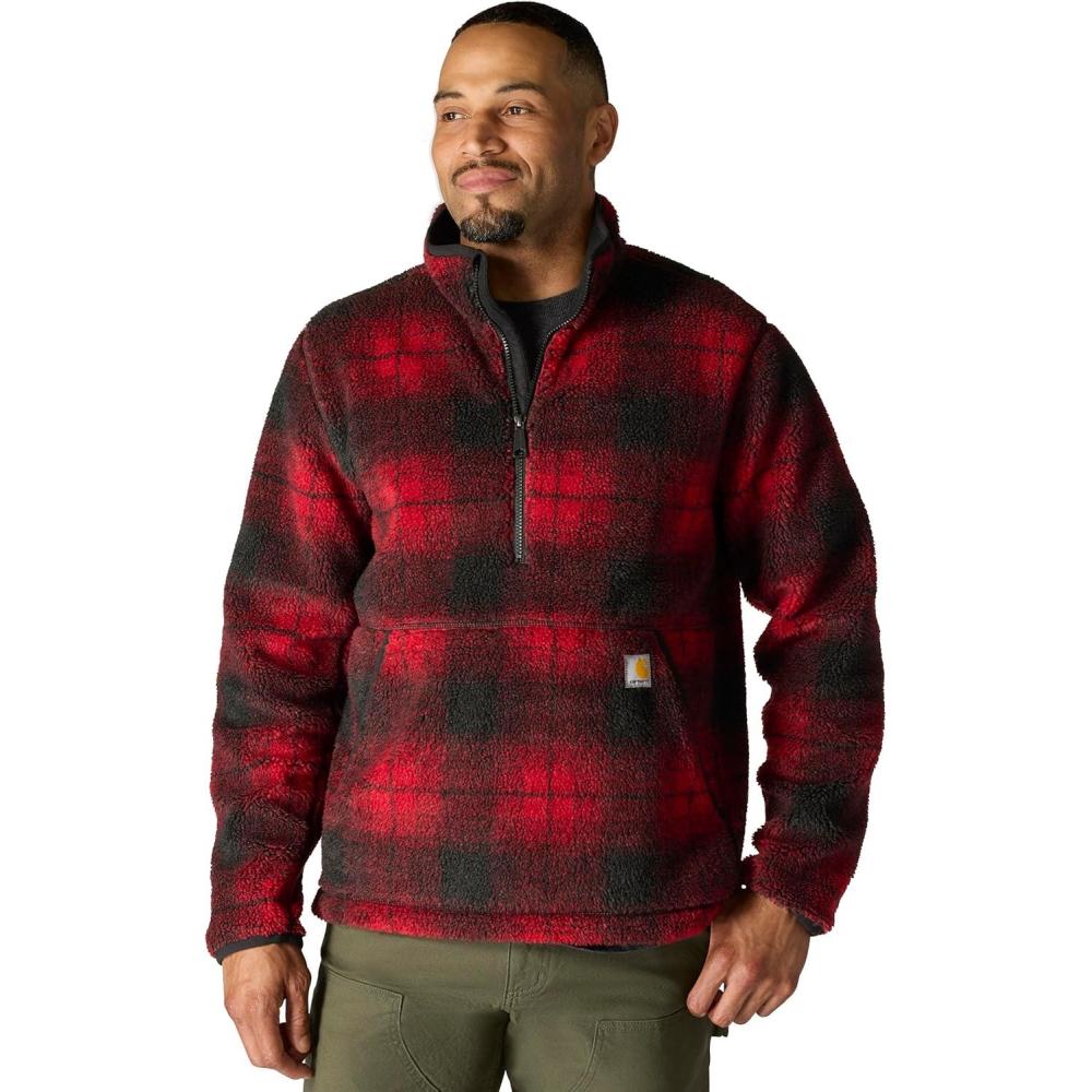 imageCarhartt mens Loose Fit Fleece PulloverIndustry Red Ombre Plaid