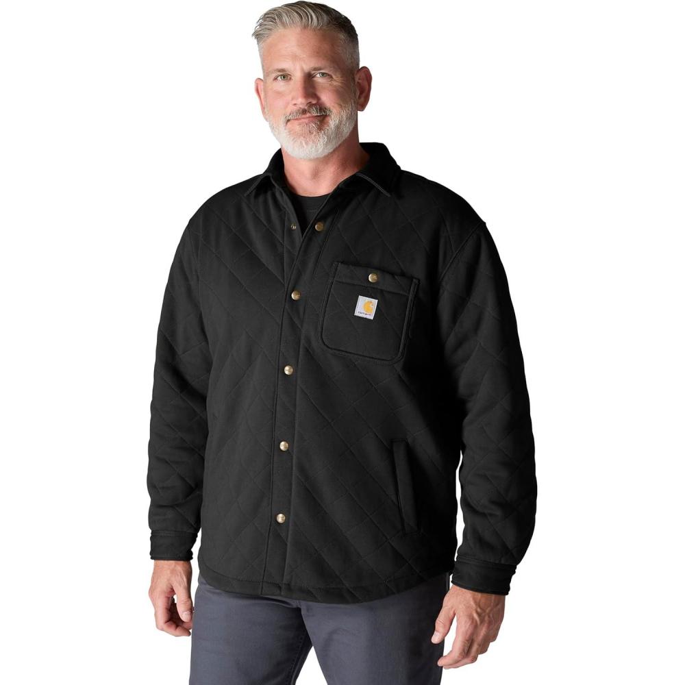 imageCarhartt mens Rain Defender Loose Fit Heavyweight Quilted Snap Front Shirt JacBlack