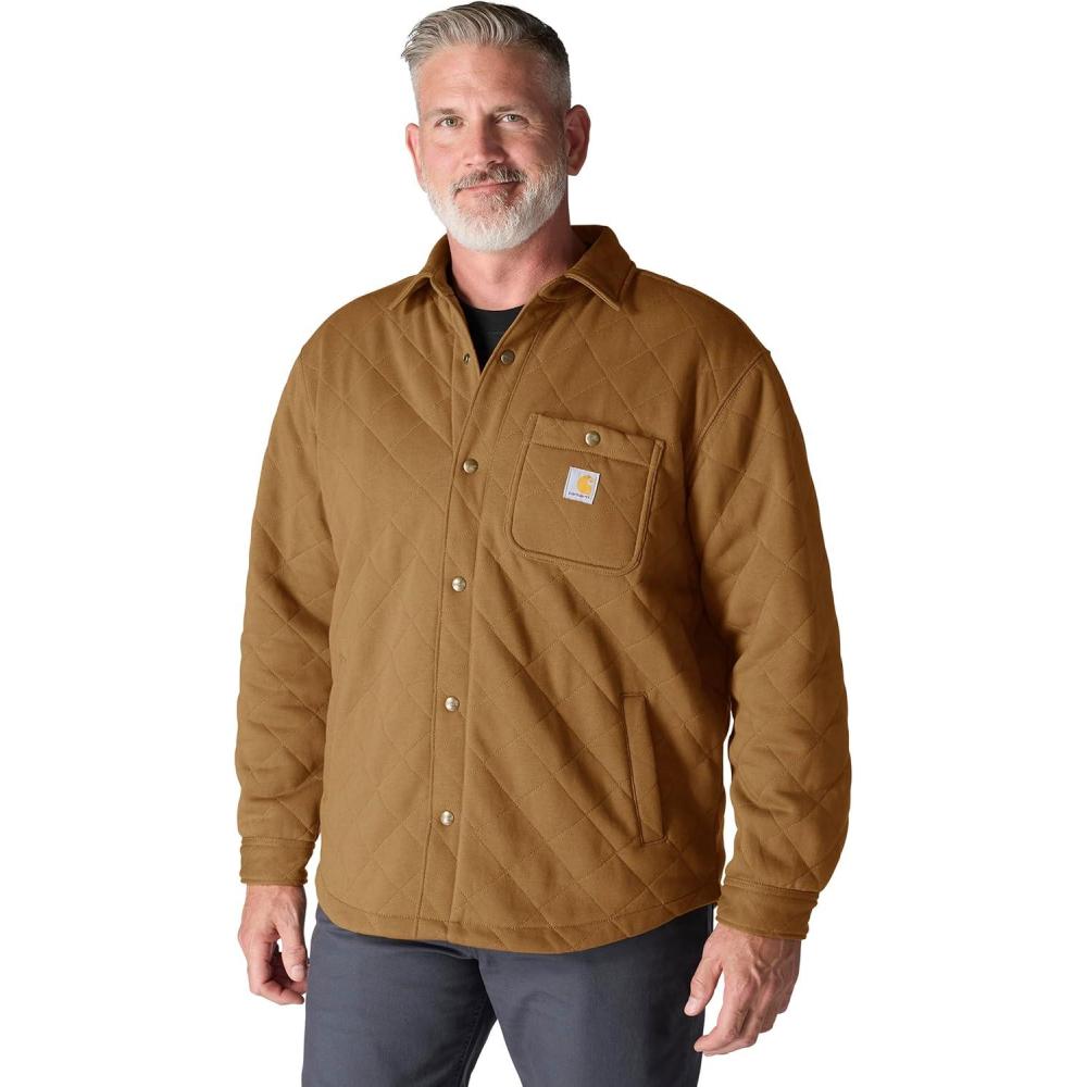 imageCarhartt mens Rain Defender Loose Fit Heavyweight Quilted Snap Front Shirt JacCarhartt Brown