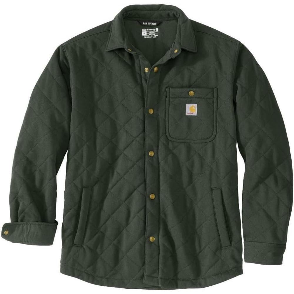 imageCarhartt mens Rain Defender Loose Fit Heavyweight Quilted Snap Front Shirt JacForestry Green