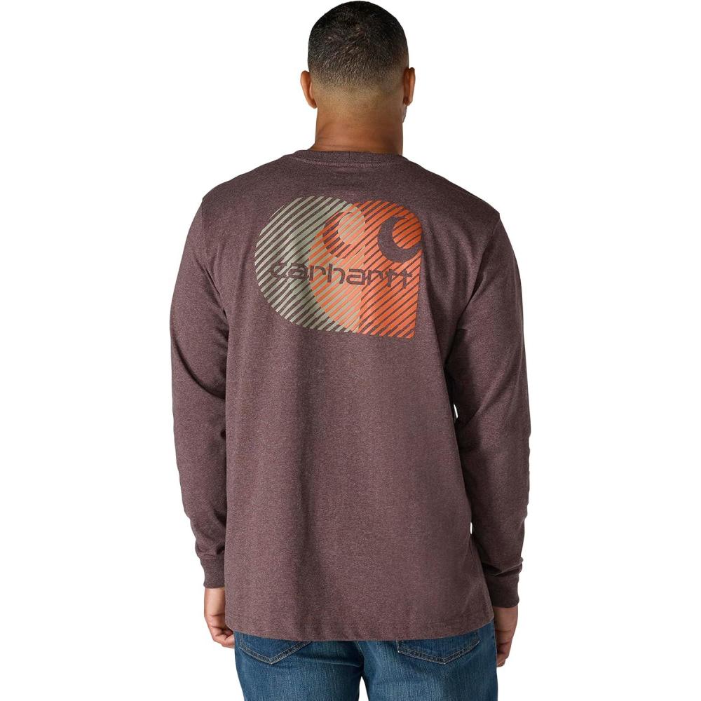 imageCarhartt mens Relaxed Fit Heavyweight Longsleeve Pocket C Graphic TshirtDark Sepia Heather
