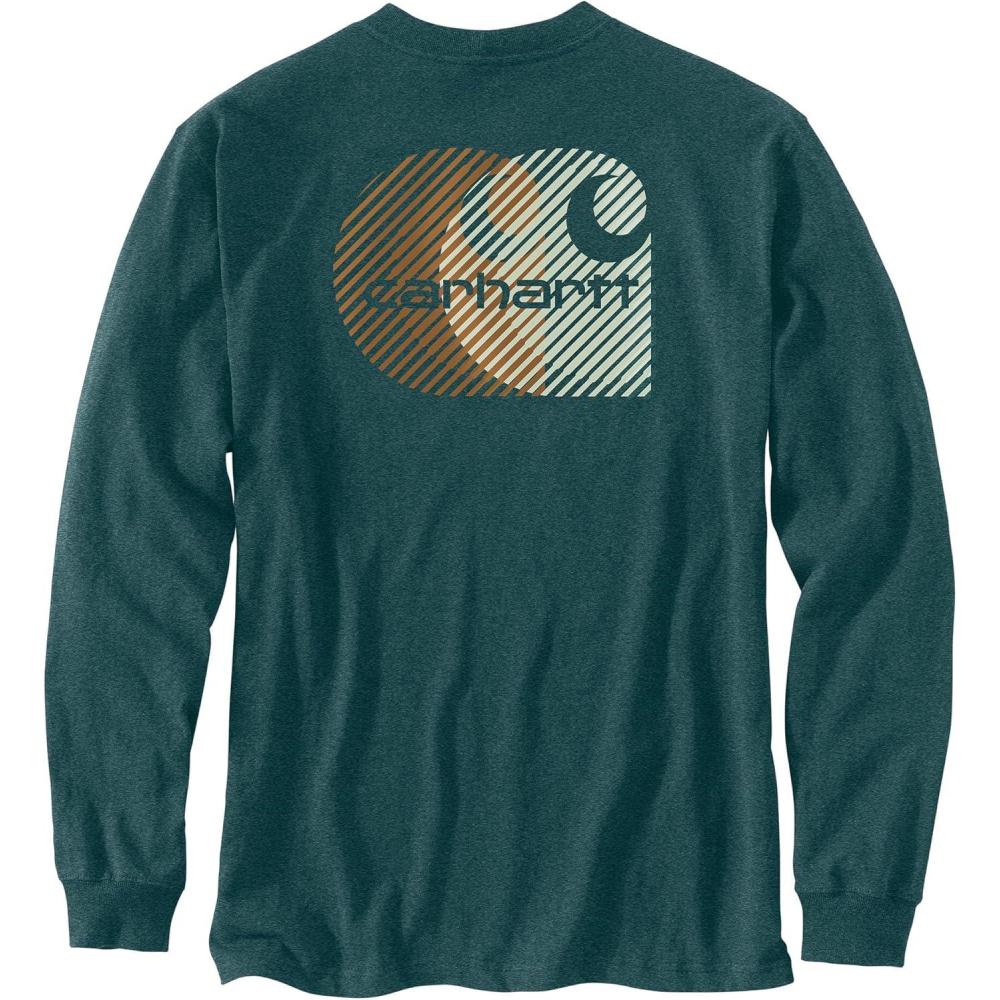 imageCarhartt mens Relaxed Fit Heavyweight Longsleeve Pocket C Graphic TshirtGreenstone Heather