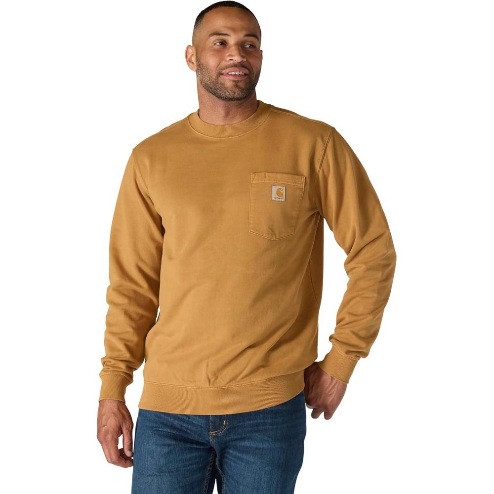 imageCarhartt mens Relaxed Fit Midweight Garment Dye French Terry Crewneck Pocket SweatshirtCarhartt Brown