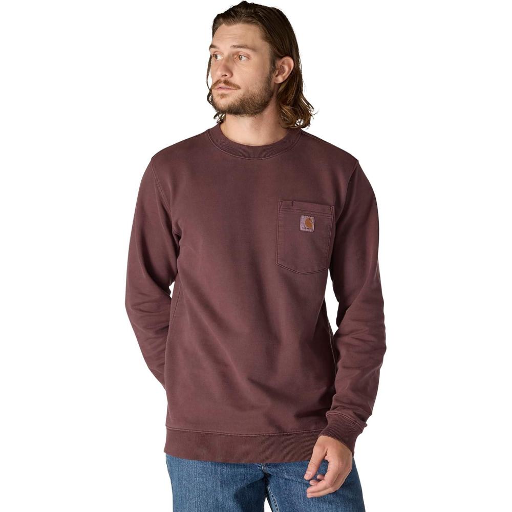 imageCarhartt mens Relaxed Fit Midweight Garment Dye French Terry Crewneck Pocket SweatshirtDark Sepia