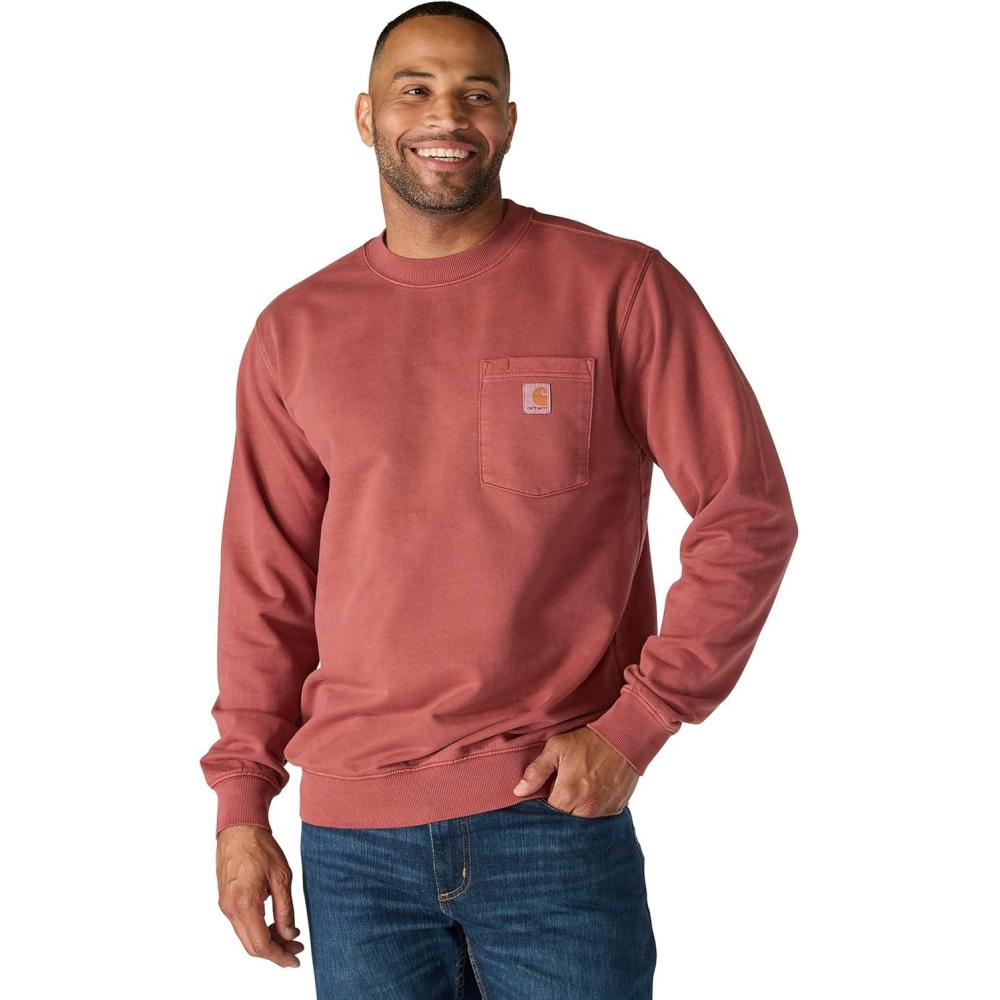imageCarhartt mens Relaxed Fit Midweight Garment Dye French Terry Crewneck Pocket SweatshirtDark Spice Red