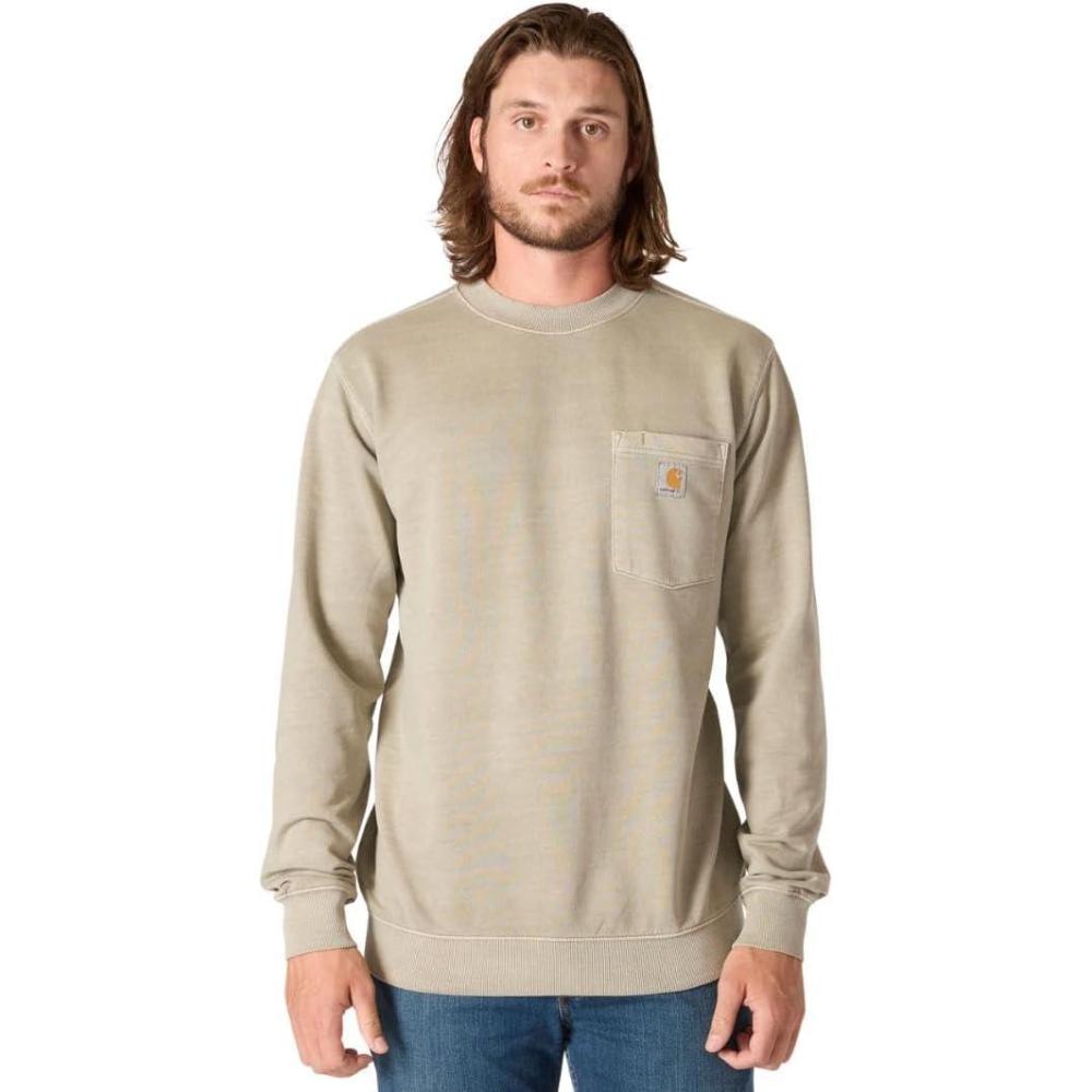 imageCarhartt mens Relaxed Fit Midweight Garment Dye French Terry Crewneck Pocket SweatshirtGreige