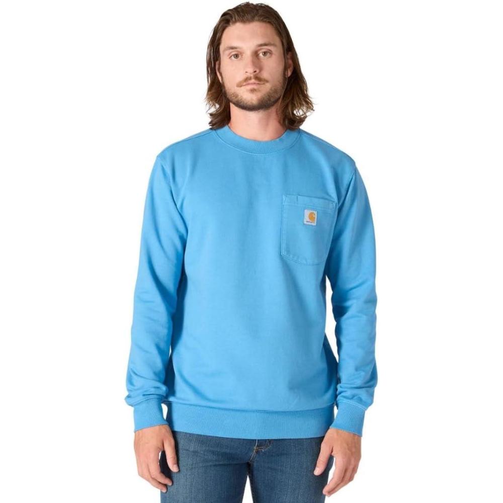 imageCarhartt mens Relaxed Fit Midweight Garment Dye French Terry Crewneck Pocket SweatshirtHorizon Blue