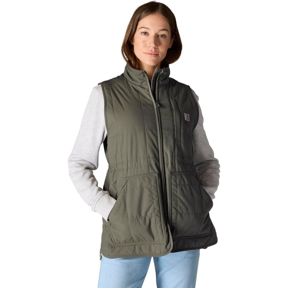 imageCarhartt womens Rain Defender Relaxed Fit Lightweight Insulated Mockneck VestDusty Olive