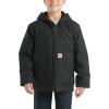 Carhartt Boys’ Flannel-Lined Hooded Canvas Insulated Zip-Up Jacket(Caviar Black)