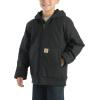 Carhartt Boys’ Flannel-Lined Hooded Canvas Insulated Zip-Up Jacket(Caviar Black)