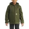 Carhartt Boys’ Flannel-Lined Hooded Canvas Insulated Zip-Up Jacket(Olive)