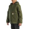Carhartt Boys’ Flannel-Lined Hooded Canvas Insulated Zip-Up Jacket(Olive)
