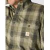 Carhartt Men’s Loose Fit Midweight Chambray Long-Sleeve Plaid Shirt(Dusty Olive)
