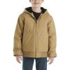 Carhartt Boys’ Flannel-Lined Hooded Canvas Insulated Zip-Up Jacket(Brown)