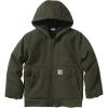 Carhartt Boys’ Flannel-Lined Hooded Canvas Insulated Zip-Up Jacket(Olive)
