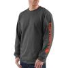 Carhartt Men’s Loose Fit Heavyweight Long-sleeve Logo Sleeve Graphic T-shirt(Carbon Heather)