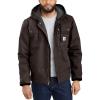 Carhartt Men’s Relaxed Fit Washed Duck Sherpa-Lined Utility Jacket(Dark Brown)