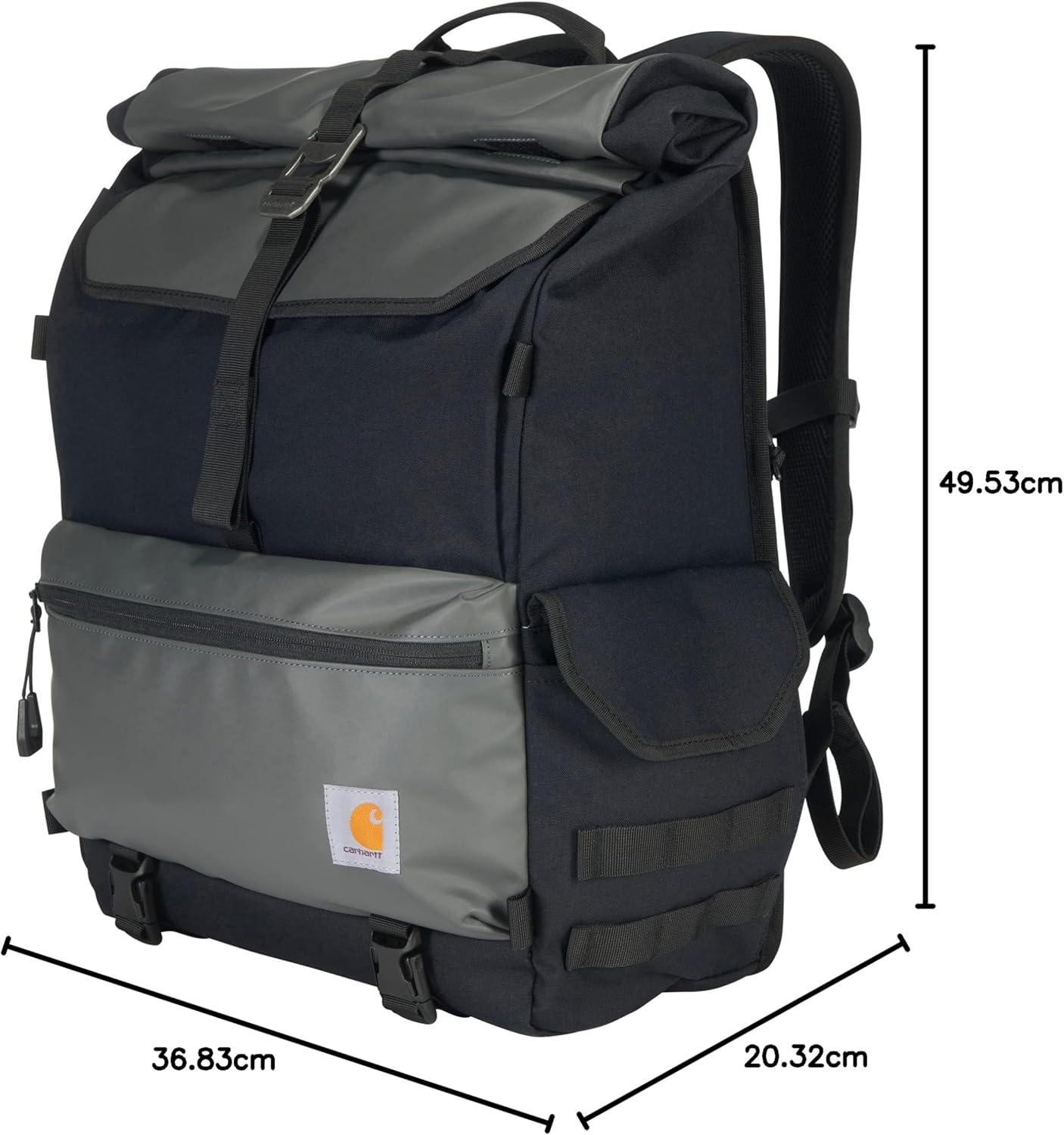 imageCarhartt 40L Nylon Roll Top Backpack HeavyDuty WaterResistant Material W 17quot Laptop Sleeve Carhartt BrownBlack