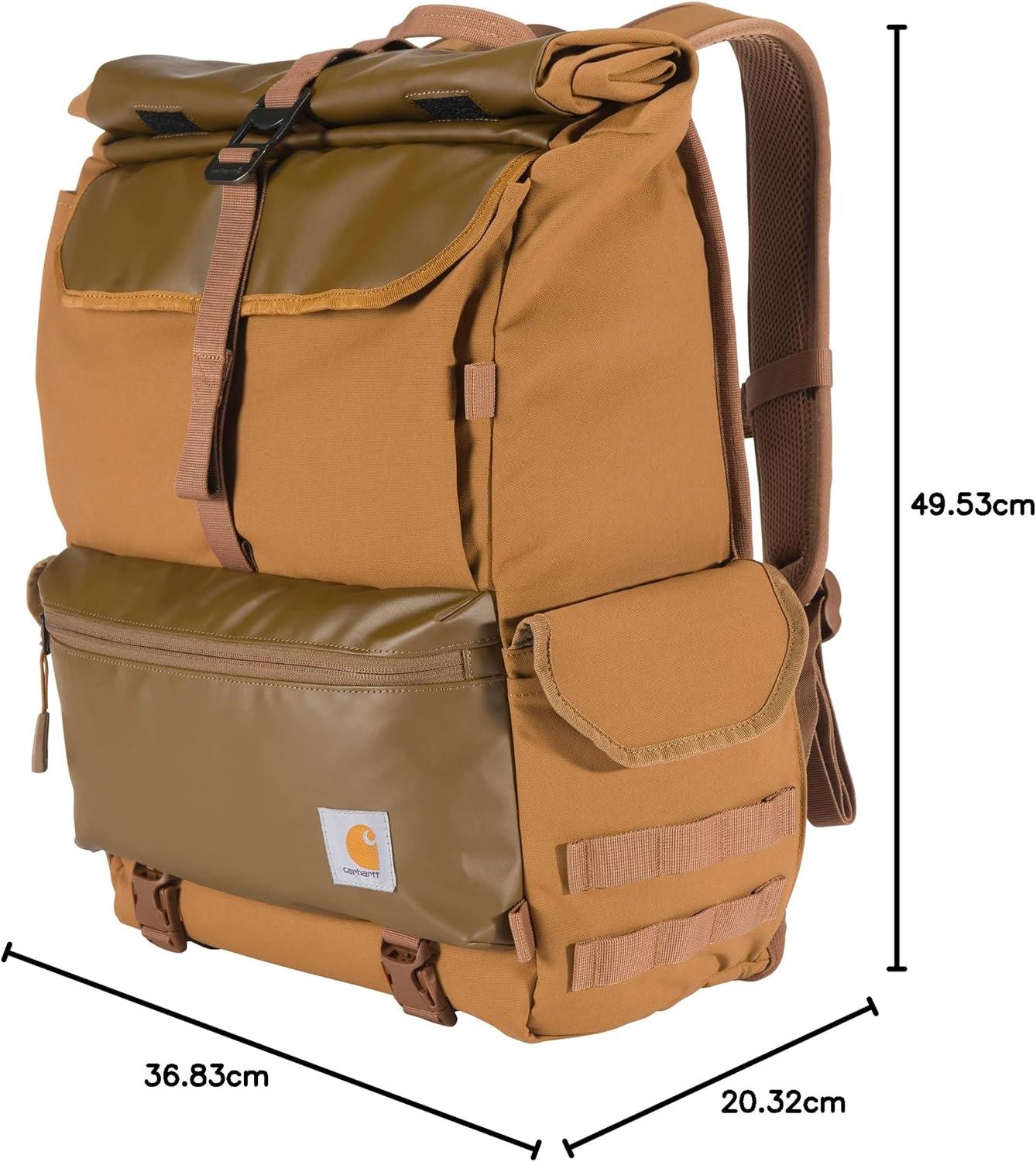 imageCarhartt 40L Nylon Roll Top Backpack HeavyDuty WaterResistant Material W 17quot Laptop Sleeve Carhartt BrownCarhartt Brown
