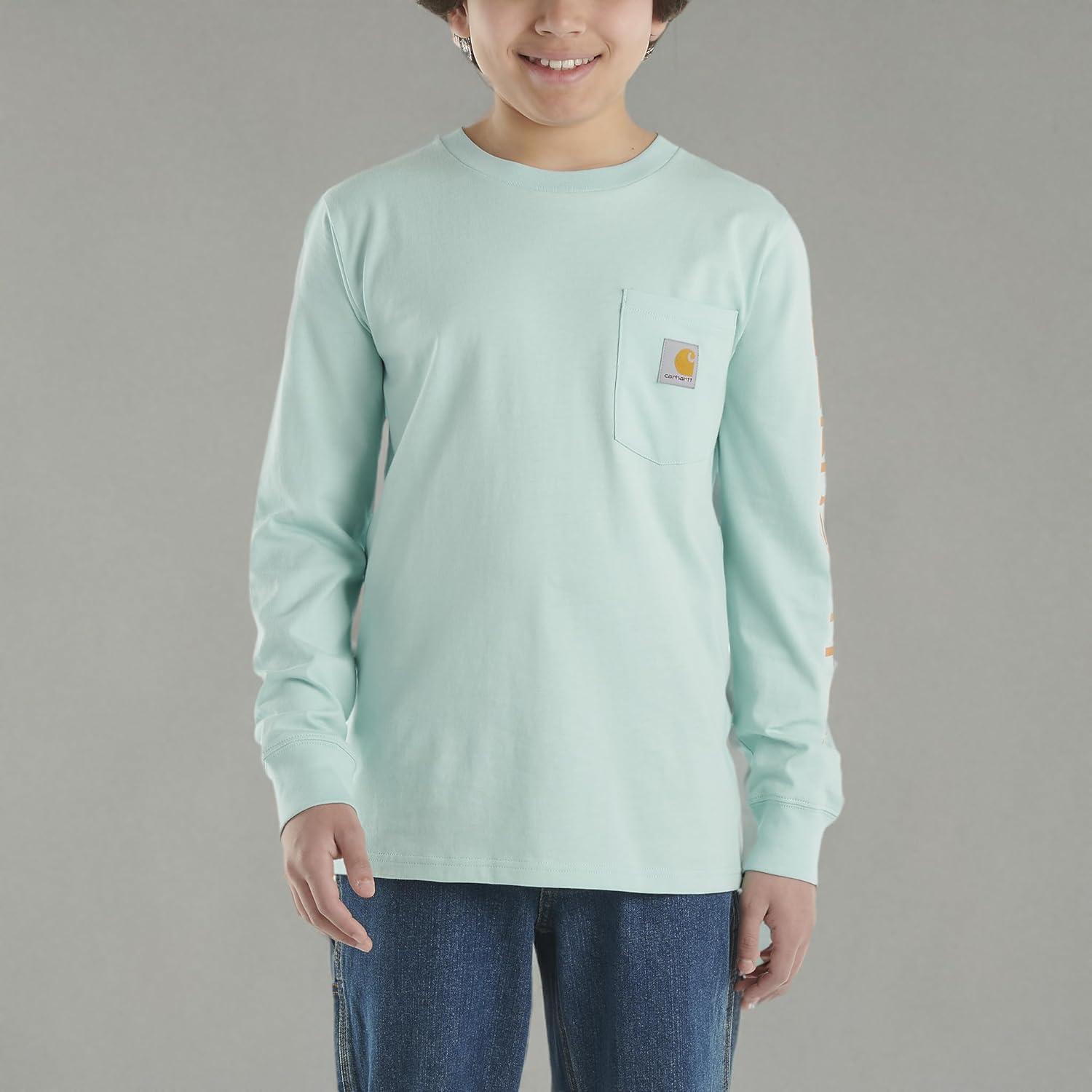 imageCarhartt Boys LongSleeve Logo Sleeve Pocket TShirtPastel Turquoise