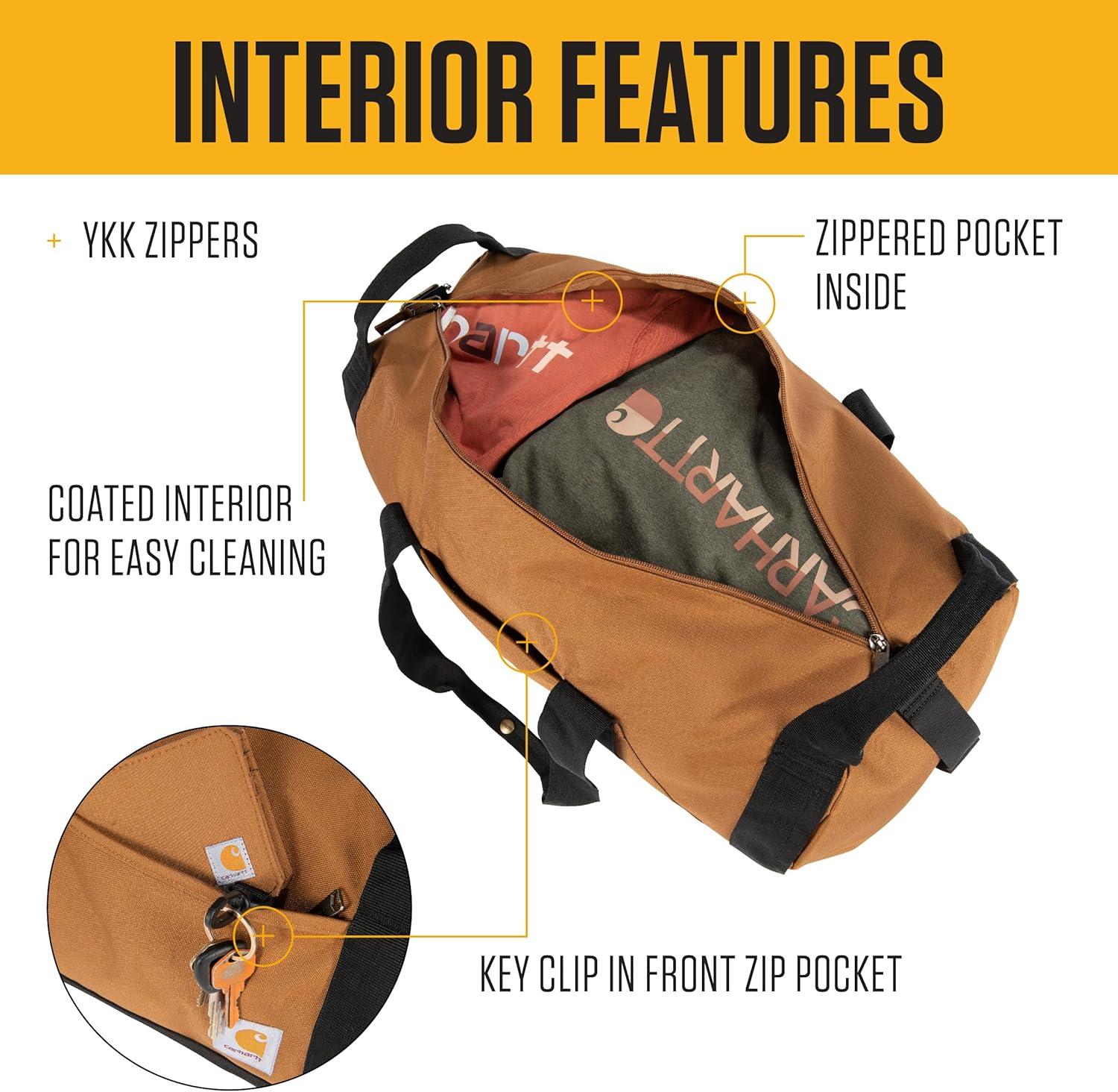 imageCarhartt Classic Round Duffel with Utility Pouch HeavyDuty WaterResistant Packable Gear Bag for Jobsite Gym and TravelBlack