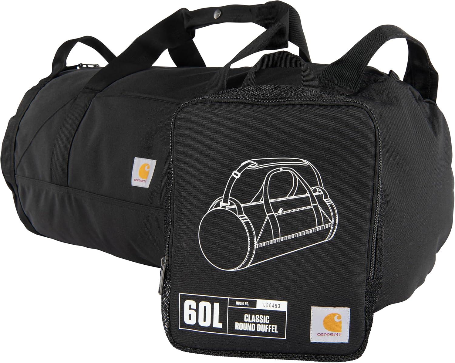 imageCarhartt Classic Round Duffel with Utility Pouch HeavyDuty WaterResistant Packable Gear Bag for Jobsite Gym and TravelBlack