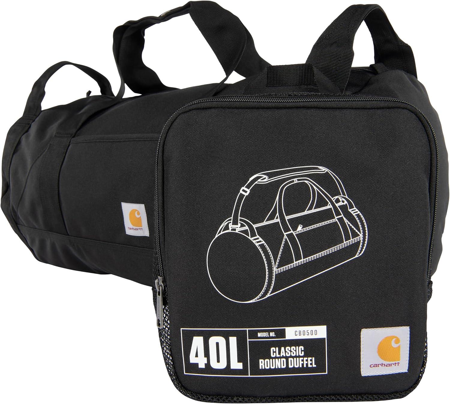 imageCarhartt Classic Round Duffel with Utility Pouch HeavyDuty WaterResistant Packable Gear Bag for Jobsite Gym and TravelBlack