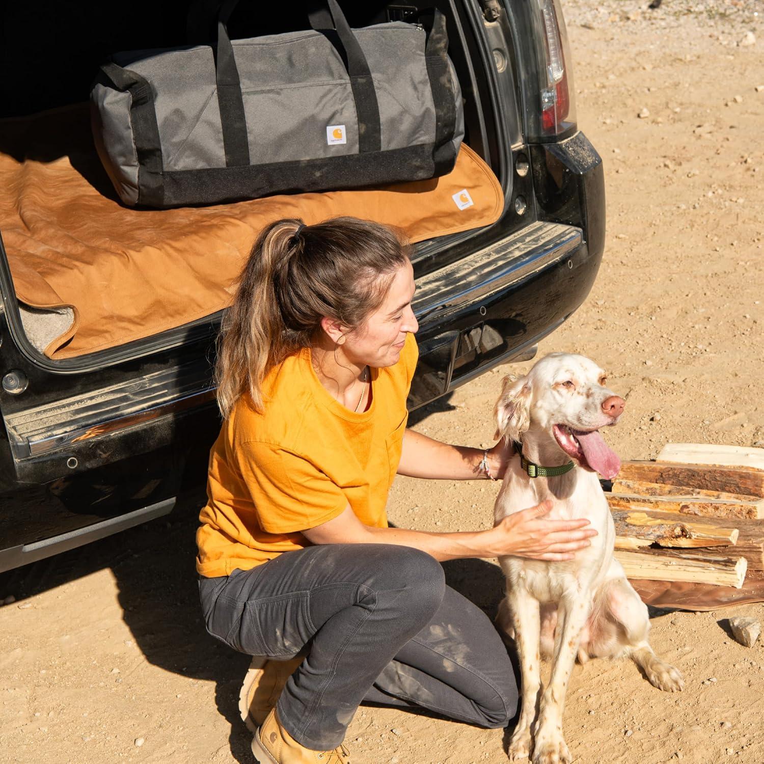 imageCarhartt Classic Round Duffel with Utility Pouch HeavyDuty WaterResistant Packable Gear Bag for Jobsite Gym and TravelEarly Fog