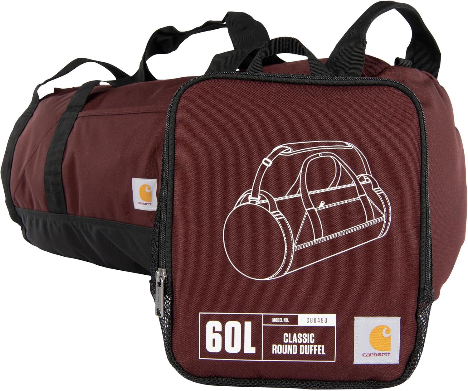 imageCarhartt Classic Round Duffel with Utility Pouch HeavyDuty WaterResistant Packable Gear Bag for Jobsite Gym and TravelPort
