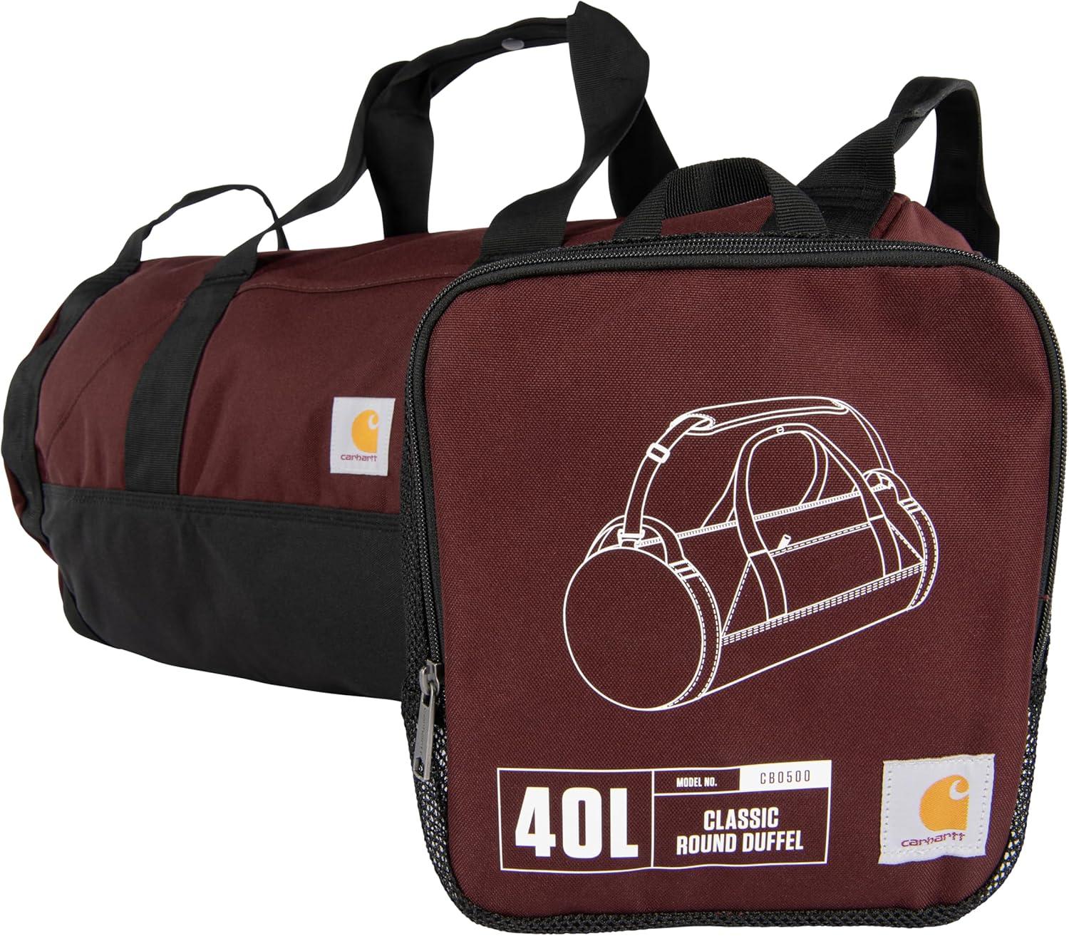 imageCarhartt Classic Round Duffel with Utility Pouch HeavyDuty WaterResistant Packable Gear Bag for Jobsite Gym and TravelPort