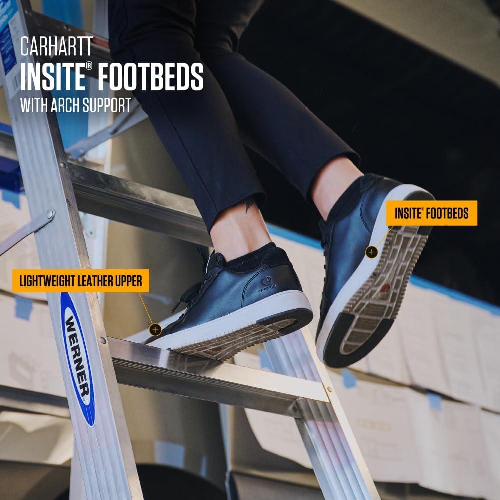 imageCarhartt Detroit Leather Sneakers for Women Comfortable Shoes for Women with Wide Toe Box Comfort Footbed and Midsole and SlipResistant OutsoleWhite